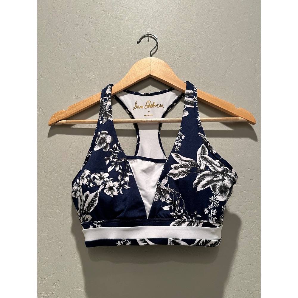 Sam Edelman Navy Floral Racerback Sports Bra Medium Activewear Work Out Gym